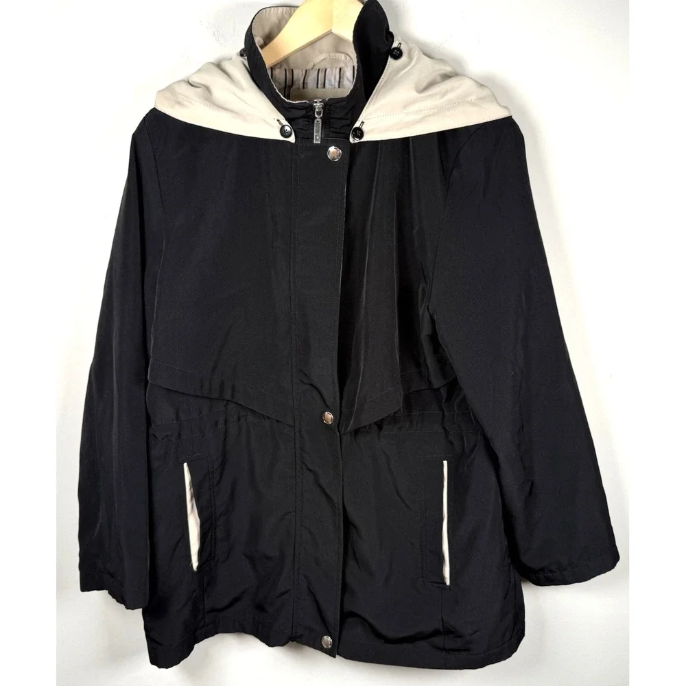 Braetan Women's Black Vintage Trench Windbreaker Jacket Size Large Petite Vented